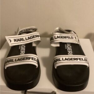 Karl Lagerfeld Kids Black Sandals with White Logo Straps